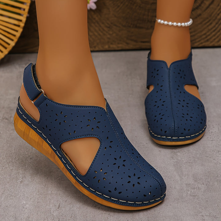 Women's Breathable Cutout Wedge Sandals – Adjustable Strap Comfort Shoes