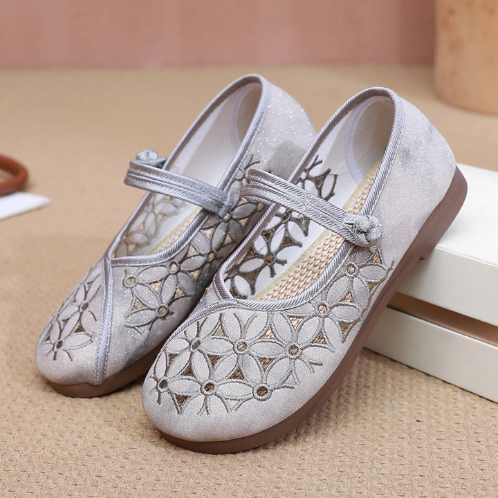 Floral Embroidered Mary Jane Flats – Breathable Comfort Shoes for Women