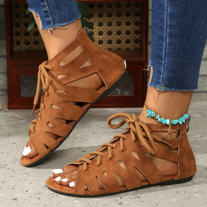 Women's Boho Cutout Sandals– Breathable Cutout Design with Comfortable Flat Sole