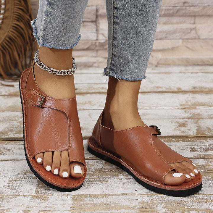 Women's Vintage Peep-Toe Comfort Sandals – Soft Leather Adjustable Summer Shoes