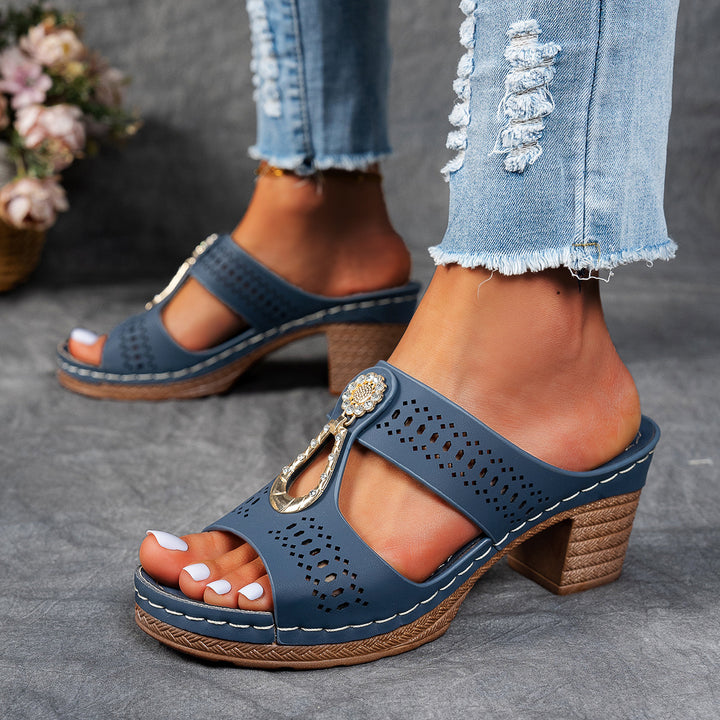 Elegant Rhinestone Comfort Heeled Sandals