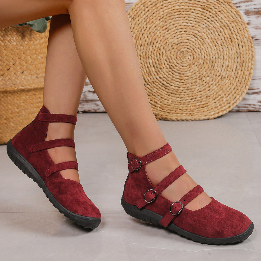 Vintage Triple Strap Mary Jane Flats – Round Toe Fall Shoes for Women
