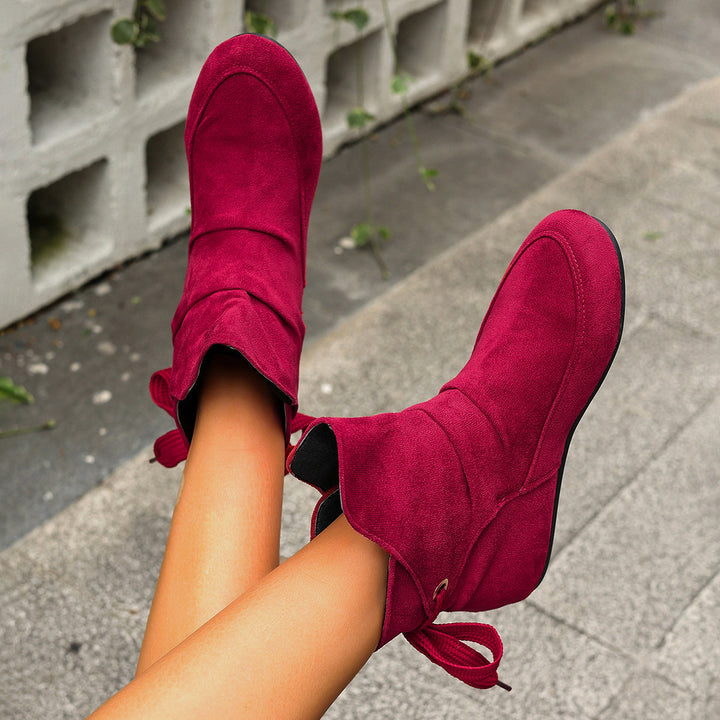 Women's Vintage Bow Ankle Boots –Comfortable  Lace-Up Flat Shoes for Fall & Winter