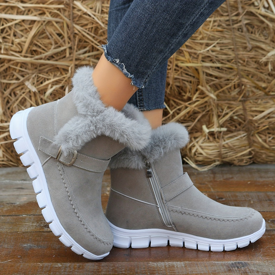 Women's Comfortable Winter Ankle Boots – Warm Plush-Lined Boots with Thick Sole & Easy Side Zipper