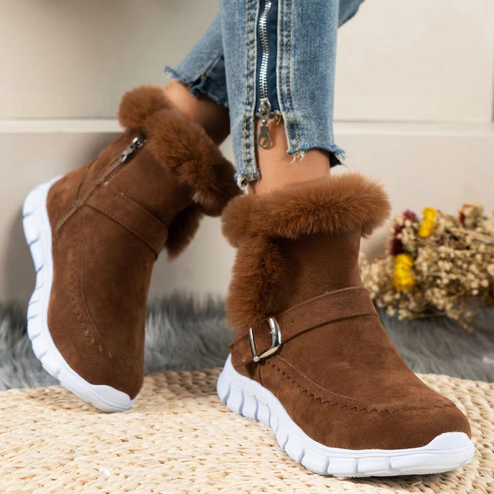 Women's Comfortable Winter Ankle Boots – Warm Plush-Lined Boots with Thick Sole & Easy Side Zipper