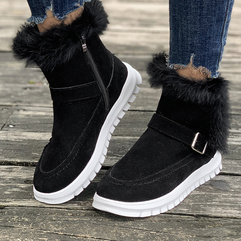 Women's Comfortable Winter Ankle Boots – Warm Plush-Lined Boots with Thick Sole & Easy Side Zipper