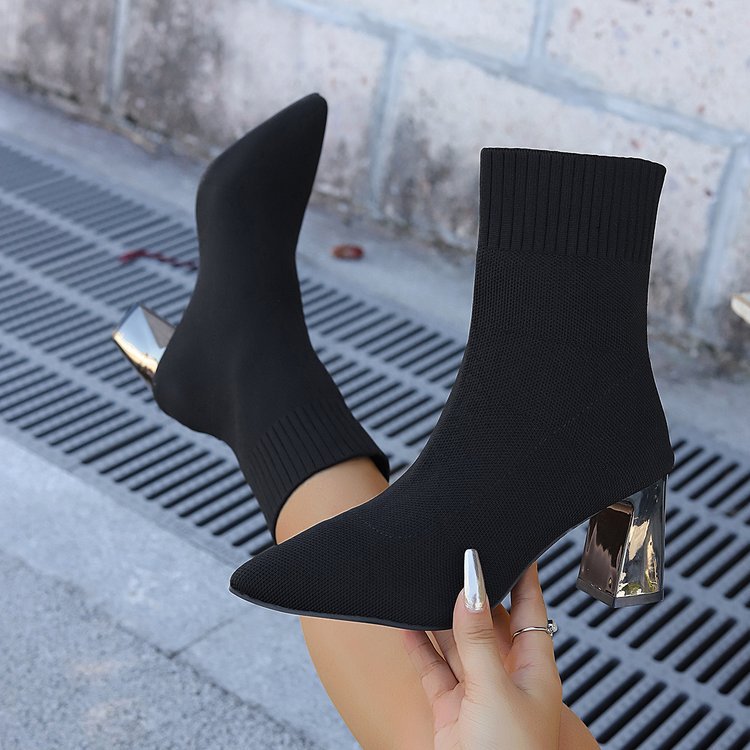 Women's Stretch Knit Ankle Boots – Cozy Pull-On Ankle Boots for Fall & Winter