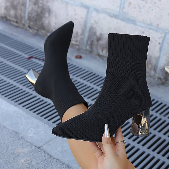 Women's Stretch Knit Ankle Boots – Cozy Pull-On Ankle Boots for Fall & Winter