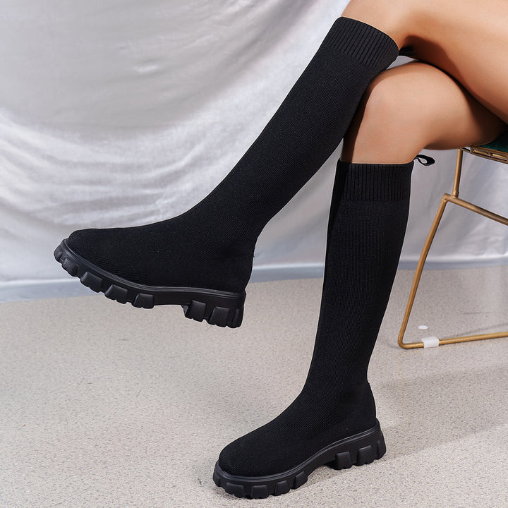 Women's Knit Sock Boots – Warm High-Top Stretch Ankle Boots