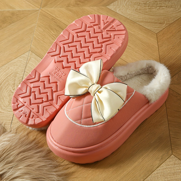 Women's Winter Bow Mules – Warm Plush-Lined Winter Shoes with a Non-Slip Sole