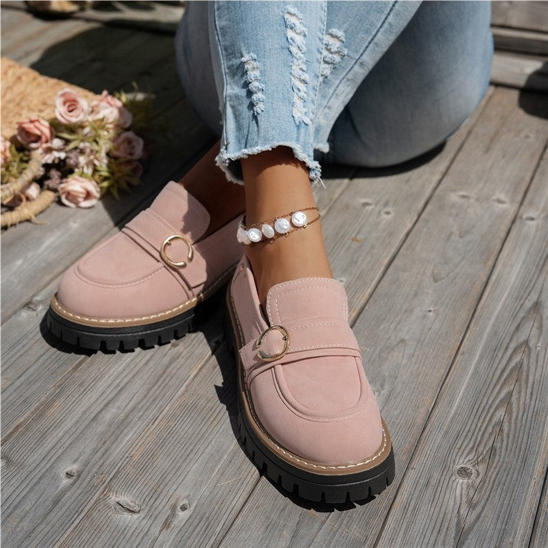 Women's Vintage Comfort Loafers – Supportive Thick Sole with Classic Buckle Detail