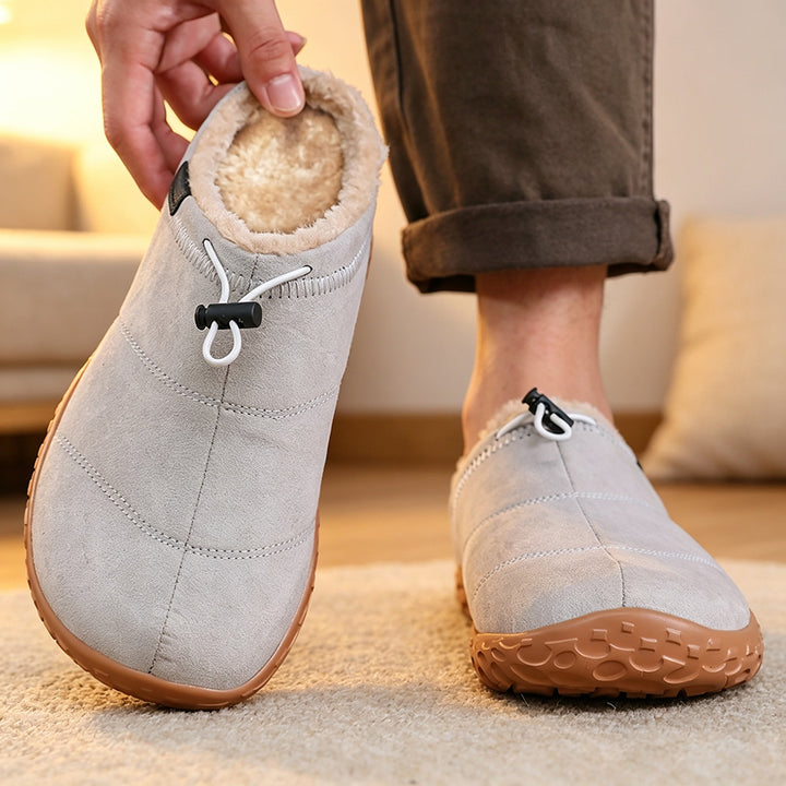 Women's Wide-Toe Fleece-Lined Mules – Cozy Thickened Slip-On Shoes with Adjustable Drawstring