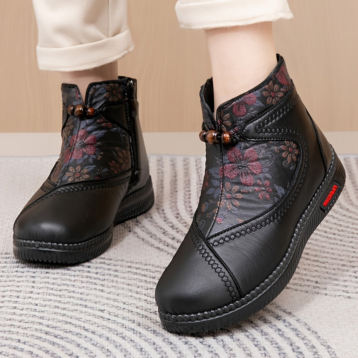 Women's Vintage Floral Winter Boots – Warm, Non-Slip & Comfortable Fit