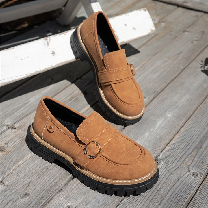 Women's Vintage Comfort Loafers – Supportive Thick Sole with Classic Buckle Detail
