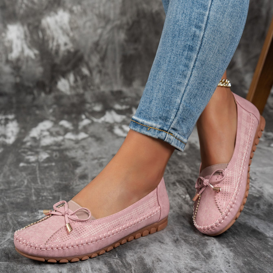 Women's Classic Solid-Color Bow Loafers – Comfortable Flat Shoes for Everyday Wear