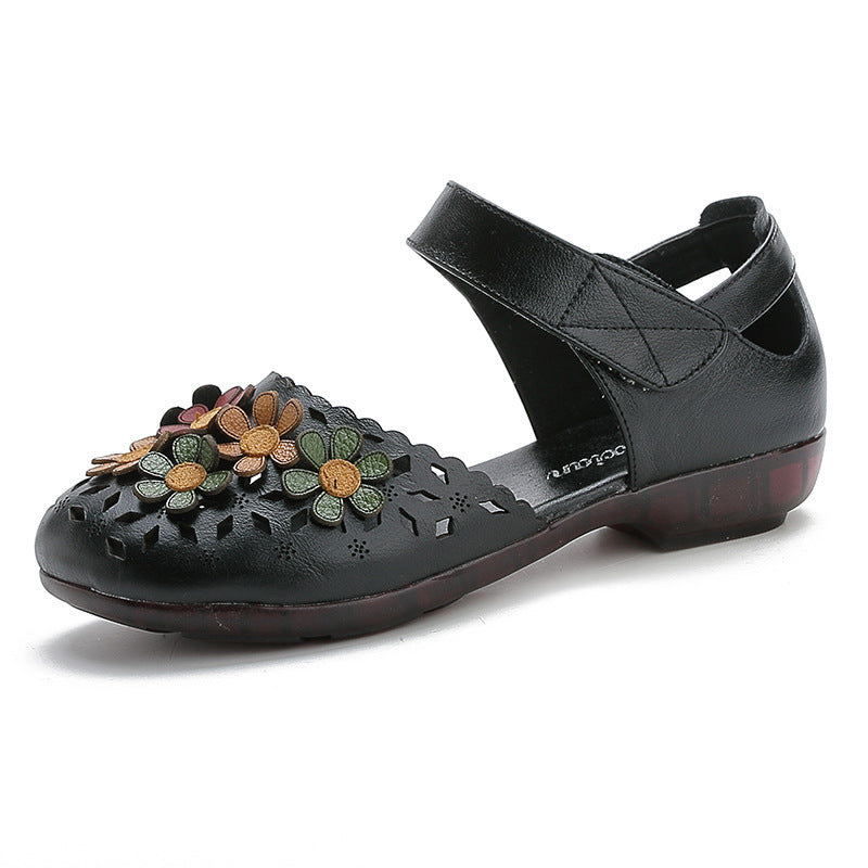 Women's Handmade Leather Sandals – Floral Comfort Soft Sole Summer Shoes