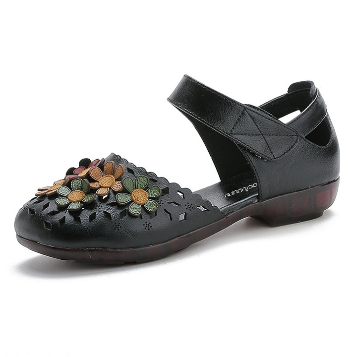 Women's Handmade Leather Sandals – Floral Comfort Soft Sole Summer Shoes