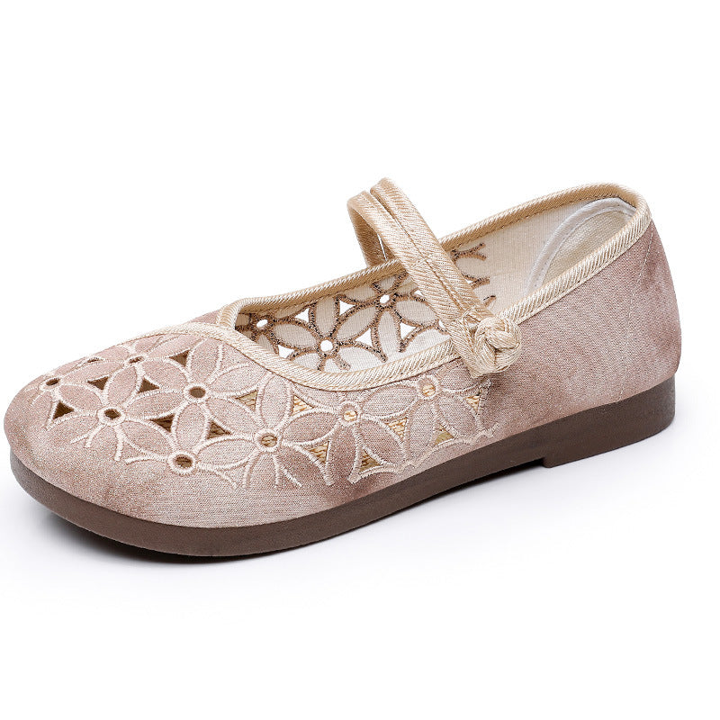 Floral Embroidered Mary Jane Flats – Breathable Comfort Shoes for Women