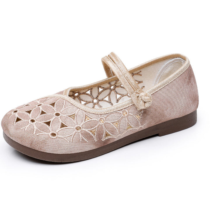 Floral Embroidered Mary Jane Flats – Breathable Comfort Shoes for Women