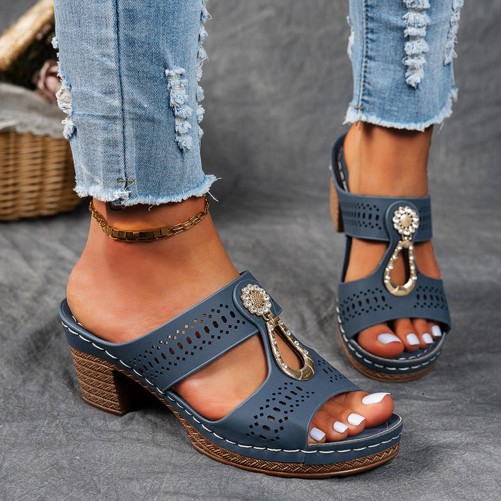 Elegant Rhinestone Comfort Heeled Sandals