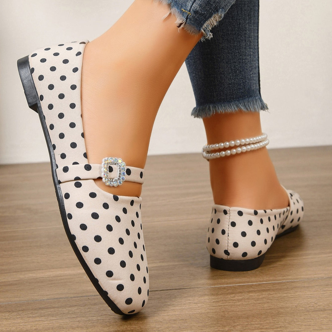 Women's Vintage Polka Dot Mary Jane Flats – Satin Comfort Strap Shoes