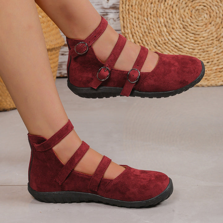 Vintage Triple Strap Mary Jane Flats – Round Toe Fall Shoes for Women