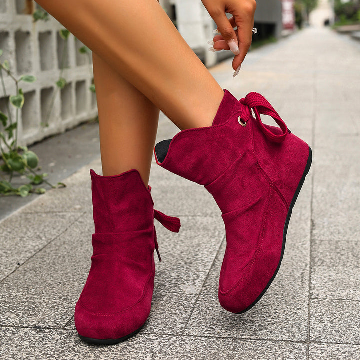 Women's Vintage Bow Ankle Boots –Comfortable  Lace-Up Flat Shoes for Fall & Winter