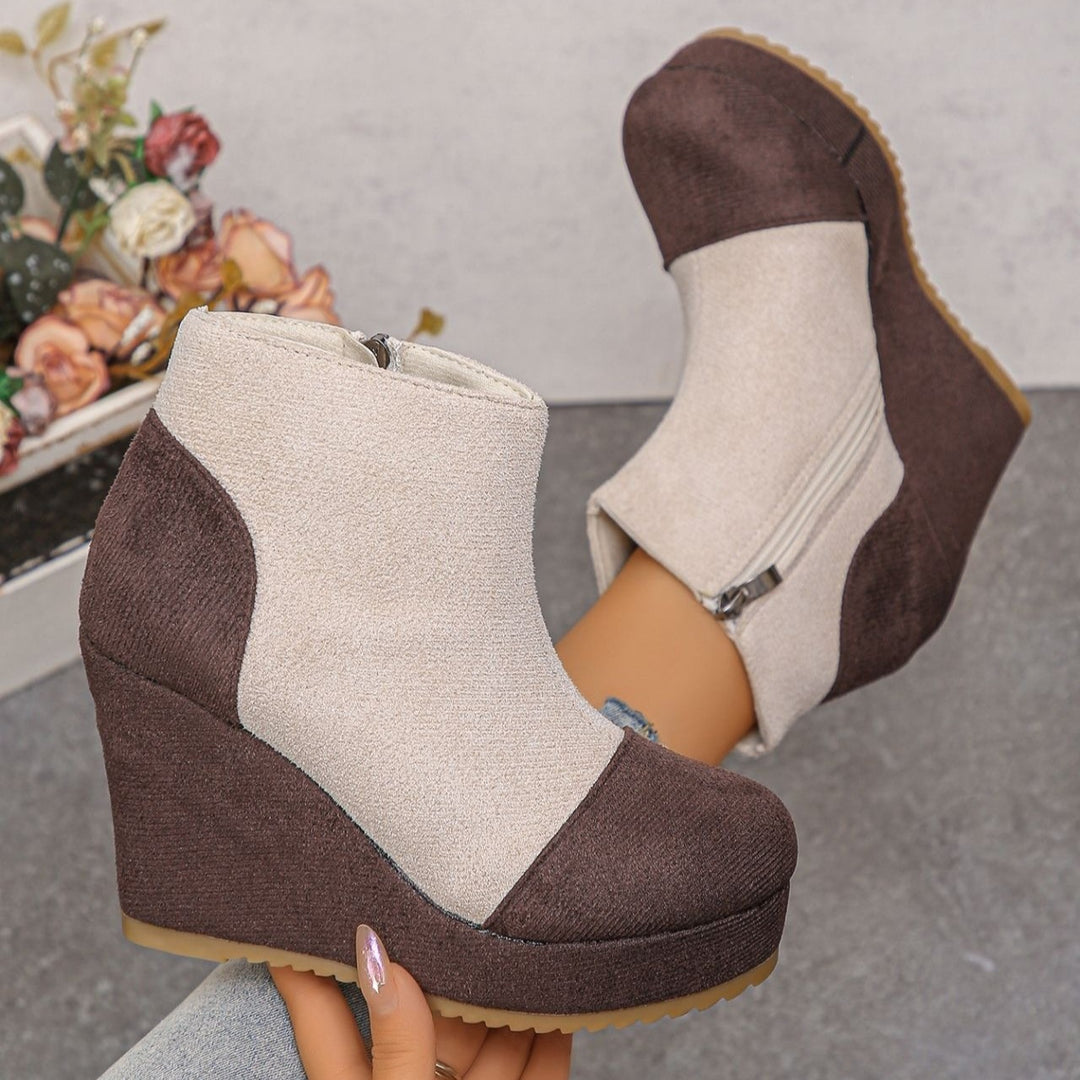 Women's Vintage Suede Ankle Boots – Chunky Platform Wedge Boots with Side Zipper