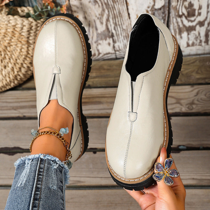 Women's Vintage Leather Shoes – Comfortable Platform Slip-On Shoes