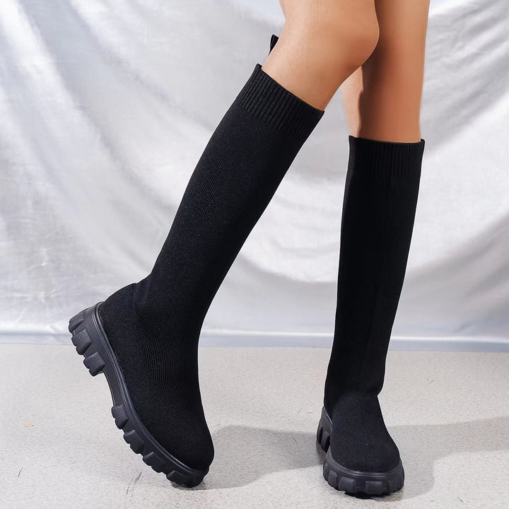 Women's Knit Sock Boots – Warm High-Top Stretch Ankle Boots