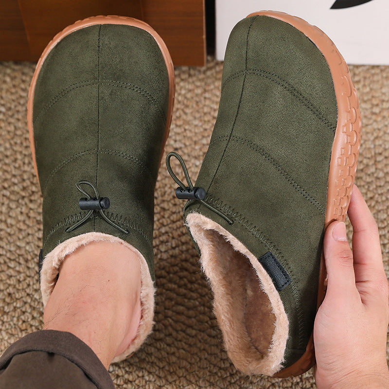 Unisex Cozy Fleece-Lined Mules – Wide-Toe Winter Slip-On Shoes with Adjustable Drawstring