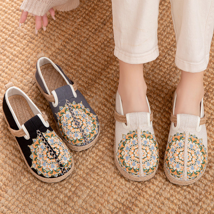 Women's Floral Embroidered Linen Comfort Flats-✈️Buy 2 Free Shipping✈️
