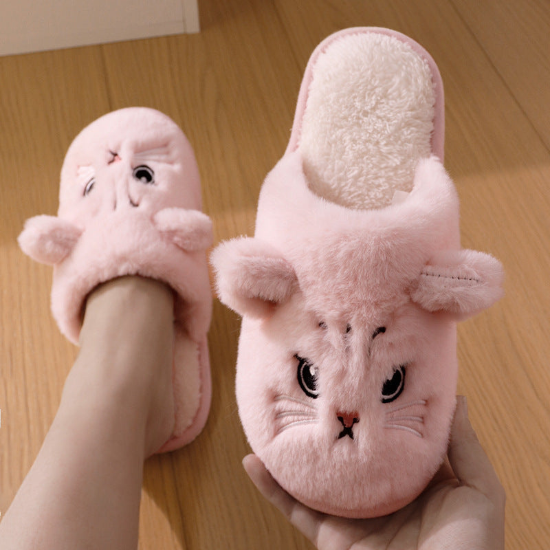 Women's Warm Cat Slippers – Plush Indoor House Shoes with Non-Slip Sole & Cozy Lining