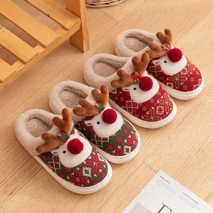 Cozy Reindeer Slippers for Women – Soft Plush Christmas House Shoes