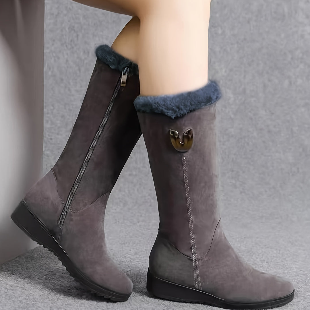 Women's Winter Comfort Boots – Mid-Calf, Flat Anti-Slip Sole with Soft Fleece Interior