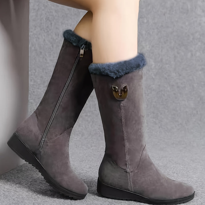 Women's Winter Comfort Boots – Mid-Calf, Flat Anti-Slip Sole with Soft Fleece Interior
