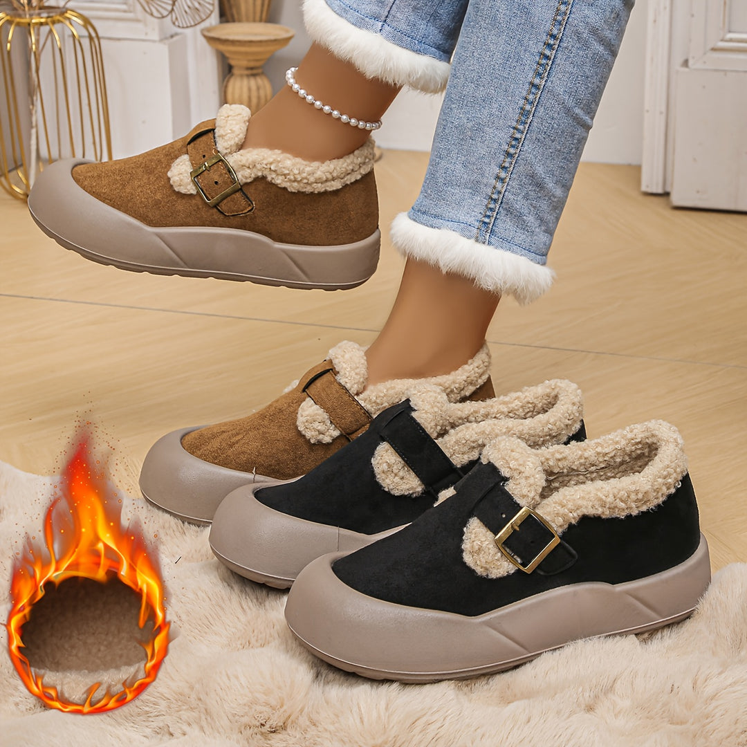 Women's Warm Fleece-Lined Slip-On Shoes with Thick Non-Slip Sole