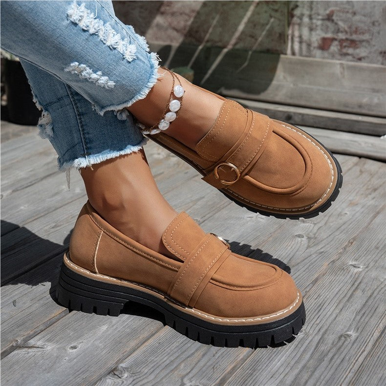 Women's Vintage Comfort Loafers – Supportive Thick Sole with Classic Buckle Detail