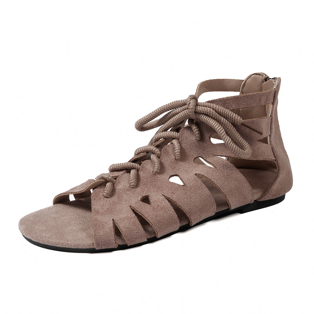 Women's Vintage Cutout Lace-Up Sandals– Breathable Cutout Design with Comfortable Flat Sole