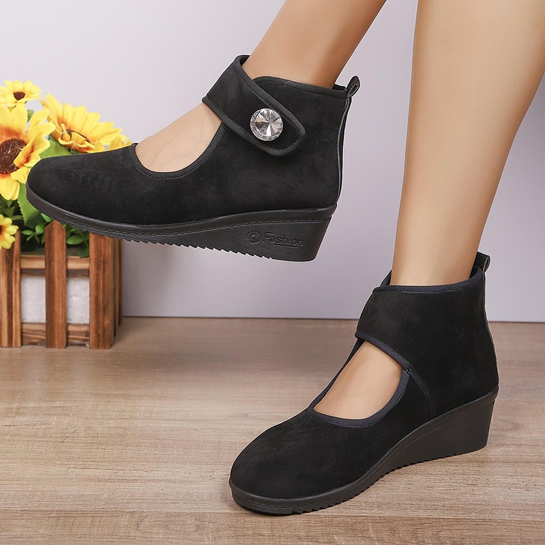 Women's Rhinestone Wedge Ankle Boots – Elegant Comfort for Everyday Style