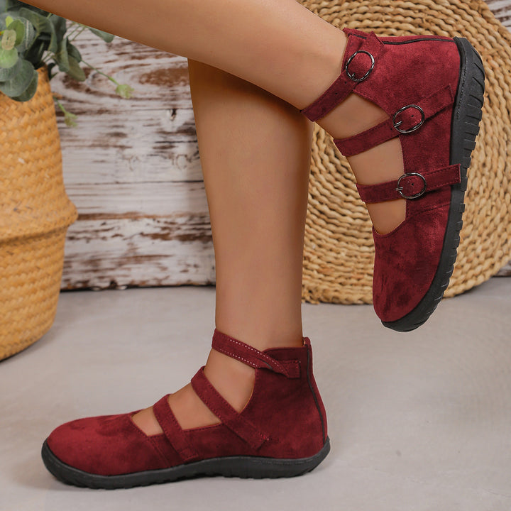 Vintage Triple Strap Mary Jane Flats – Round Toe Fall Shoes for Women