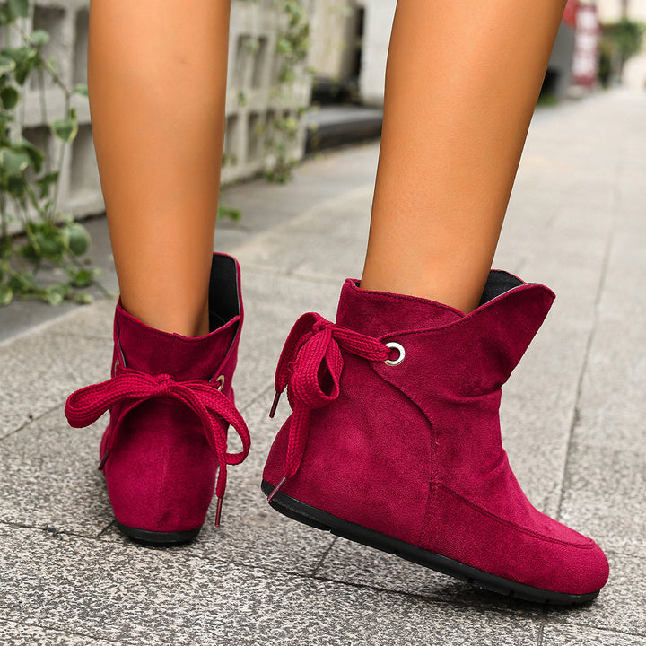 Women's Vintage Bow Ankle Boots –Comfortable  Lace-Up Flat Shoes for Fall & Winter