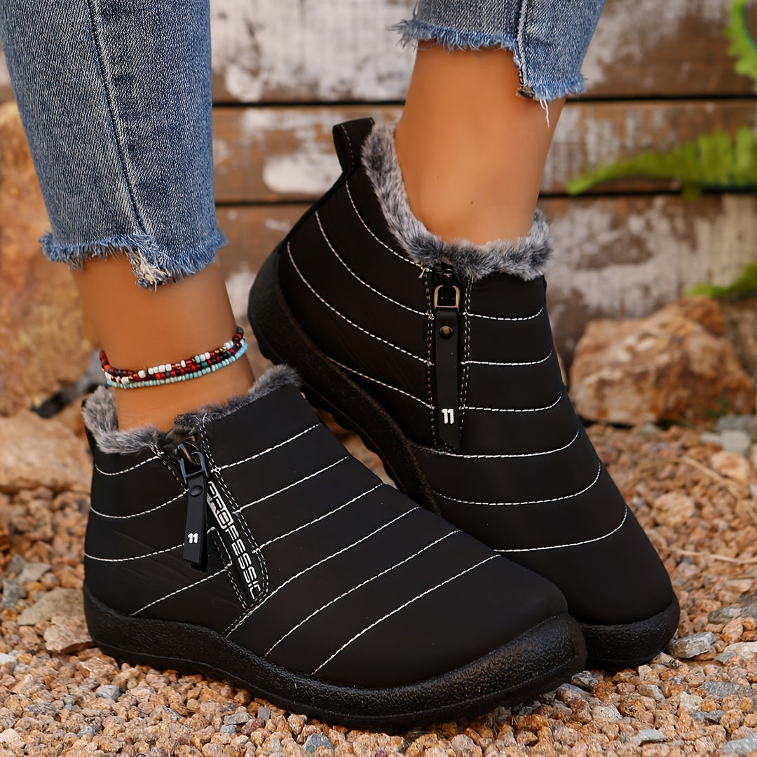 Women's Warm Winter Snow Boots – Fur-Collar Zip-Up Boots with Non-Slip Sole