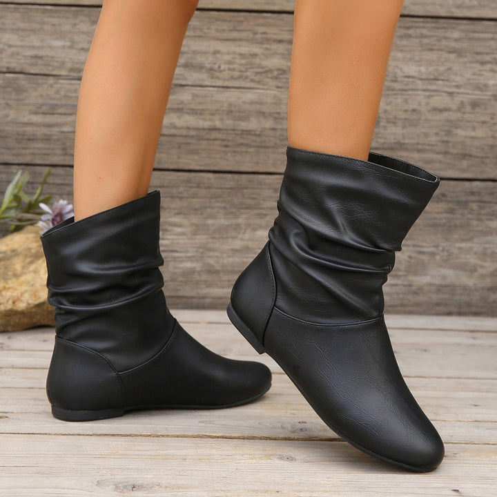Women's Vintage Leather Ankle Boots – Waterproof Slouchy Flat Boots with Non-Slip Sole