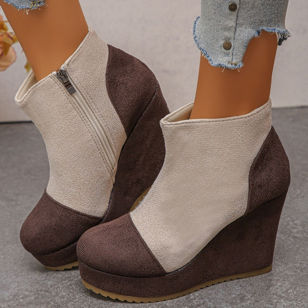 Women's Vintage Suede Ankle Boots – Chunky Platform Wedge Boots with Side Zipper