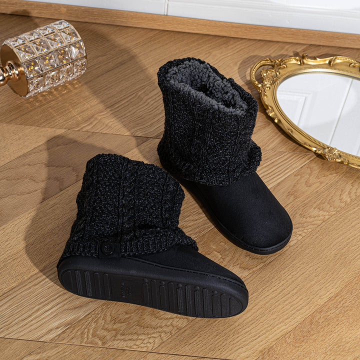 Women's Warm Knit Ankle Boots – Cozy Lined Short Boots for Fall & Winter