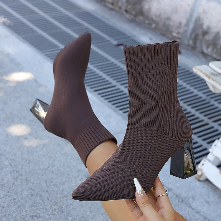 Women's Stretch Knit Ankle Boots – Cozy Pull-On Ankle Boots for Fall & Winter