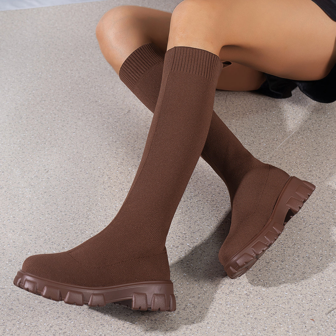 Women's Knit Sock Boots – Warm High-Top Stretch Ankle Boots