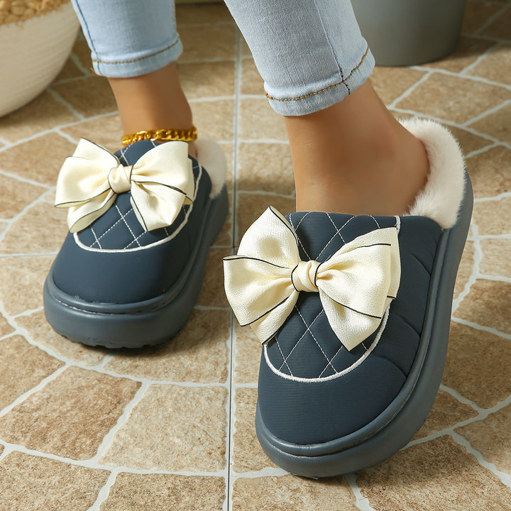 Women's Winter Bow Mules – Warm Plush-Lined Winter Shoes with a Non-Slip Sole