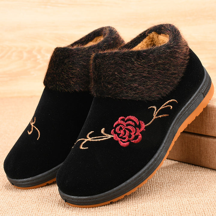 Elegant Floral Warm Boots for Women – Cozy Plush Lining, Non-Slip Sole